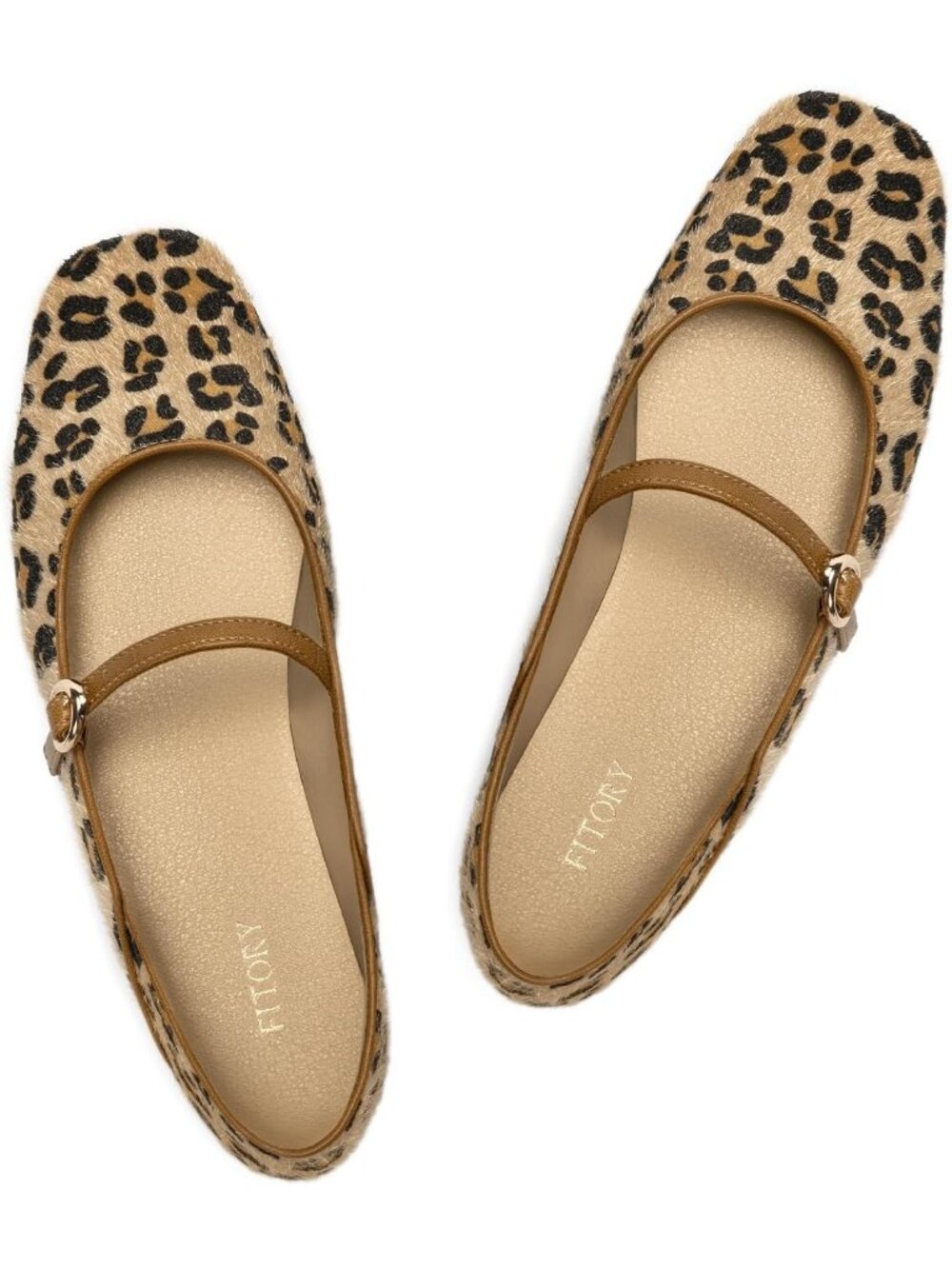 Women's Leopard Mary Jane Non Slip Work Ballet Flats Square Closed Toe Shoes - Picture 1 of 6
